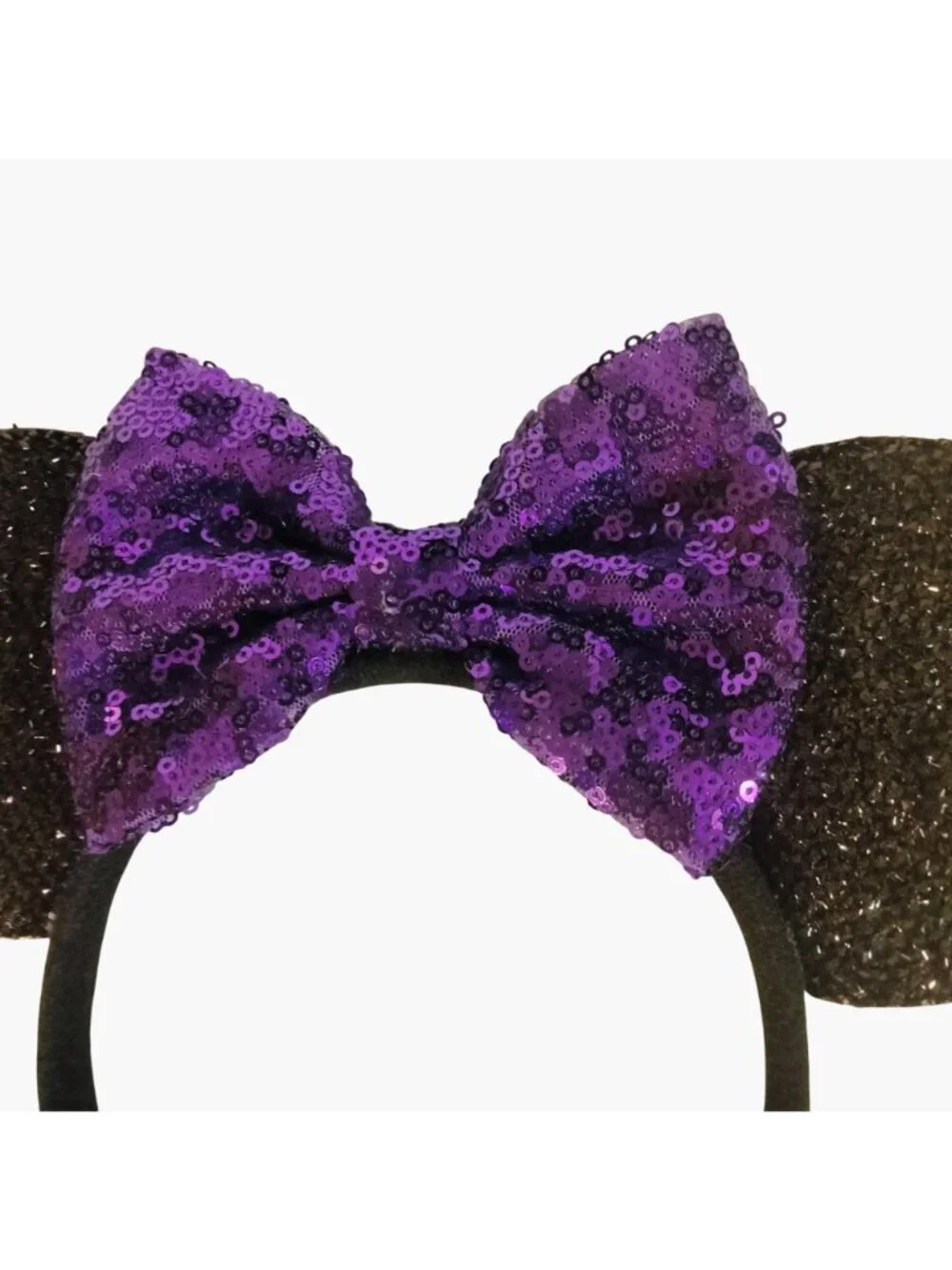 Black Sequin Mouse Ears Headband Purple Glitter Bow Costume
